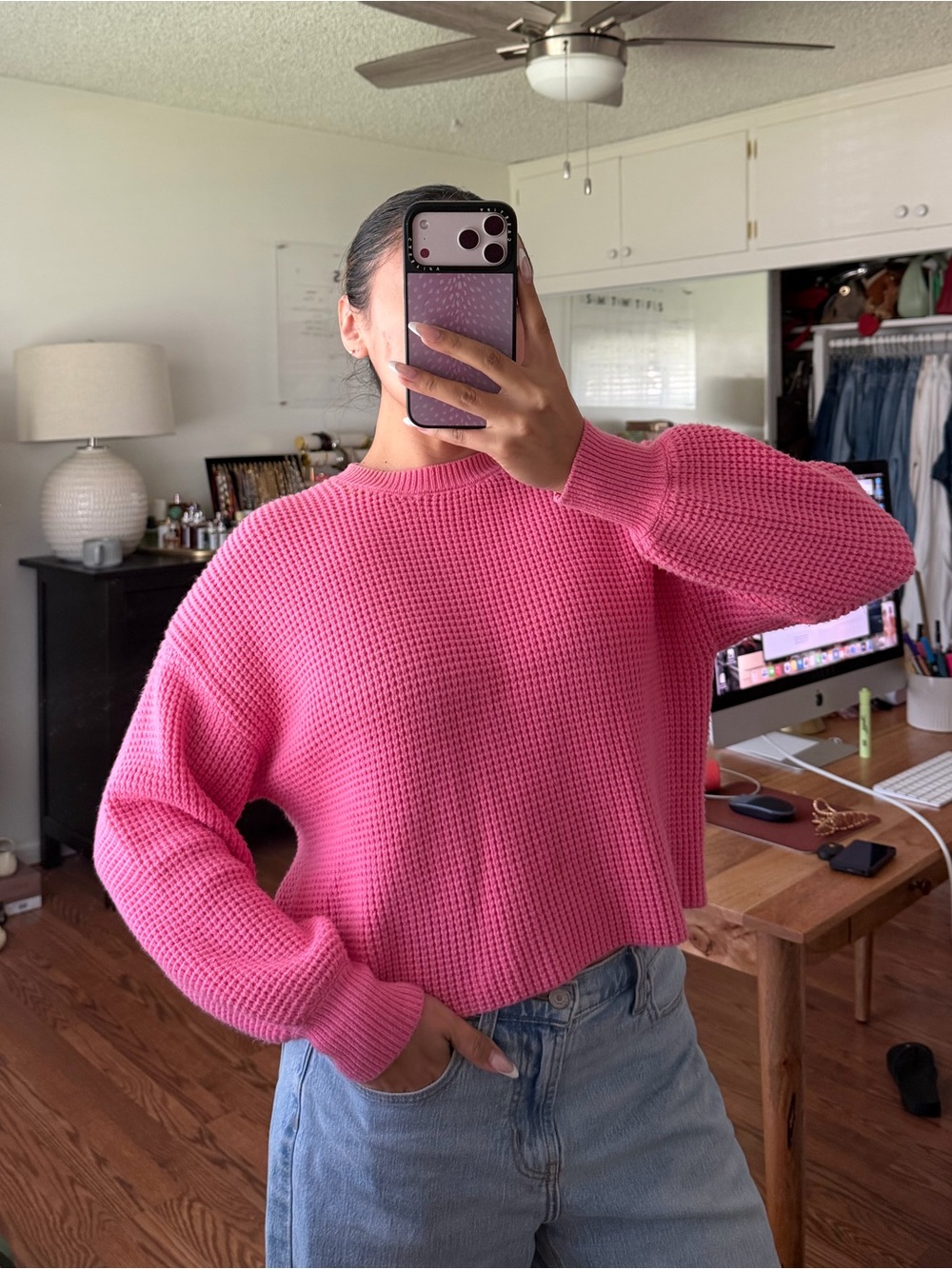 Cropped Pink Sweater Crewneck